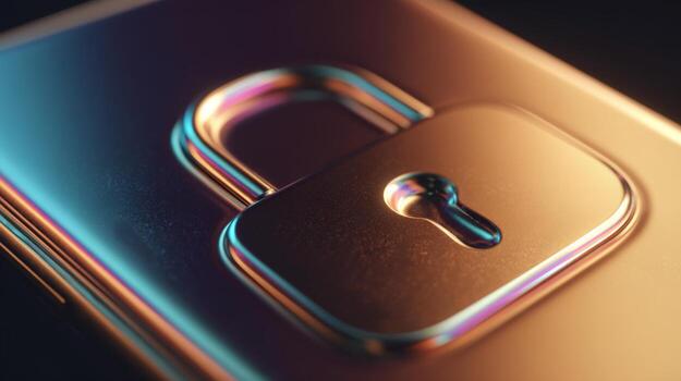 Close-up of a metallic lock against a colorful gradient background, symbolizing security and protection. photo