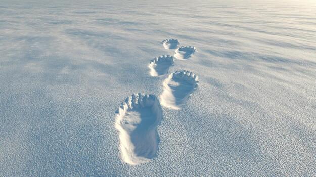 A trail of footprints in pristine snow, evoking a sense of solitude and exploration. photo