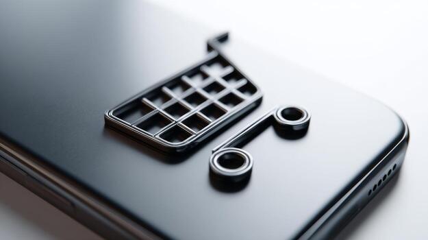 A close-up of a smartphone featuring a shopping cart icon, symbolizing mobile online shopping and e-commerce. photo