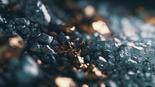 A stunning close-up of shimmering metallic rocks, showcasing a blend of silver-gray and gold hues, creating a captivating abstract scene. photo