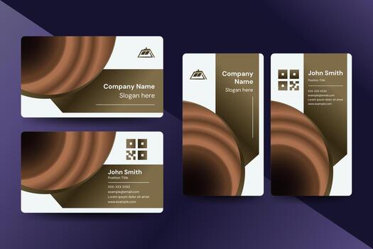 Professional business card template with photo space, sleek brown and white layout, and geometric shapes. Great for corporate identity, agents, and creative branding presentations vector