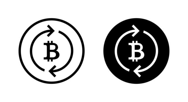 bitcoin lazo flecha icono en negro círculo. digital moneda intercambiar o criptomoneda rotación símbolo vector