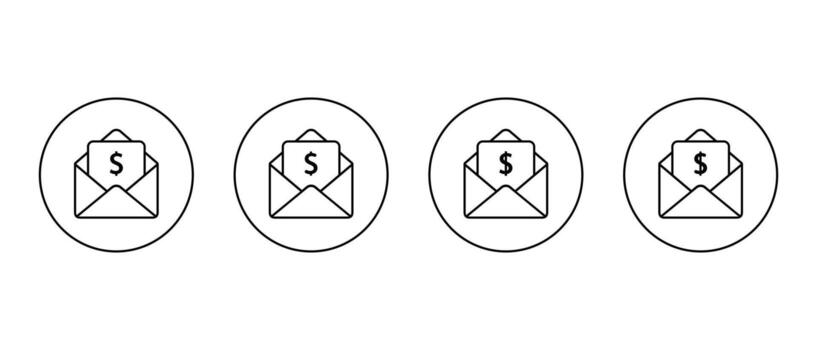 Dollar in envelope icon set in circular outline. Money payment and financial transaction mail symbol vector