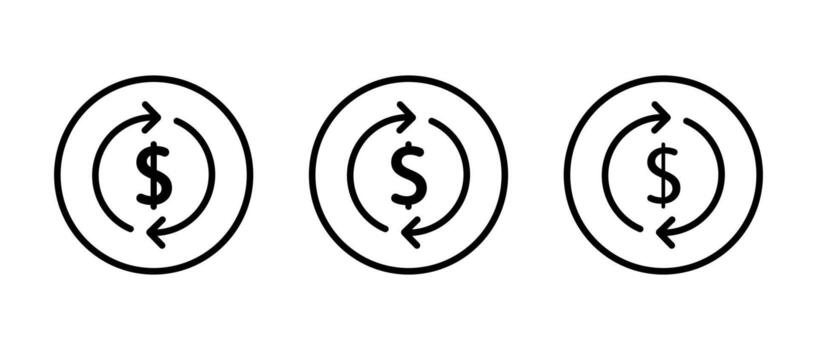 Dollar exchange cycle icon in circular outline. Circular arrows representing money transfer and conversion vector