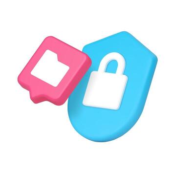 3d Realistic Icon Of Security Shield With Lock Symbol And Folder Bubble Notification vector