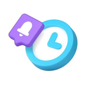 3d Realistic Icon Of Blue Clock With Notification Bell In Modern Isometric Composition vector