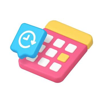 3d Realistic Icon Of Calendar With Clock Symbol Inside Blue Rounded Speech Bubble vector