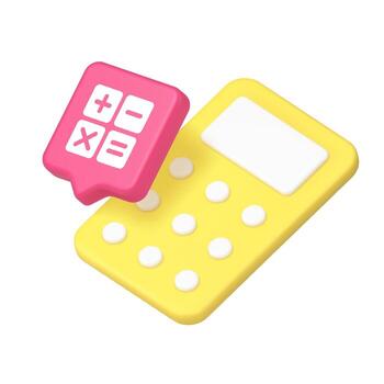 3d Realistic Icon Of Bright Yellow Calculator With Pink Arithmetic Symbols For Finance Apps vector