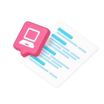 3d Realistic Icon Of Pink Code Page And White Computer Monitor Symbol For Programming Apps vector
