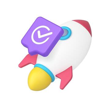 3d realista icono de cohete con aprobación marca de verificación para puesta en marcha Progreso aplicación interfaz vector
