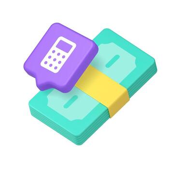 3d Realistic Icon Of Money Stack With Calculator Bubble For Financial Management Application vector