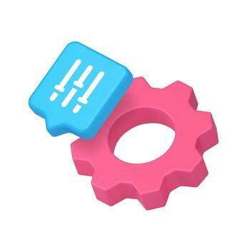 3d Realistic Icon Of Pink Gear With Blue Settings Bubble For Interface App Design vector