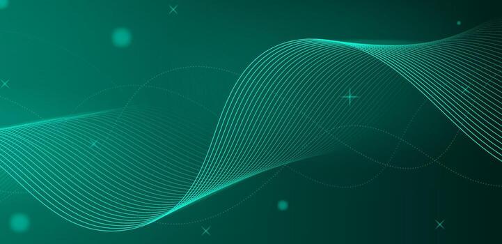 Green abstract wave background with light dots and smooth gradient vector