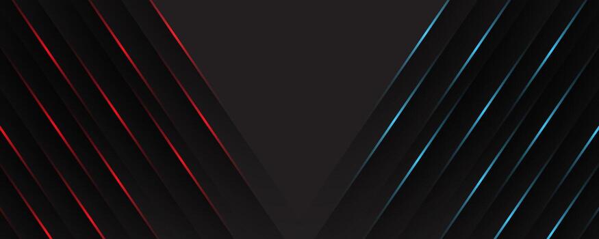 3D black techno abstract background overlap layer on dark space with red blue lights effect decoration. Modern graphic design element cutout lines style concept for web, flyer, card, or brochure cover vector