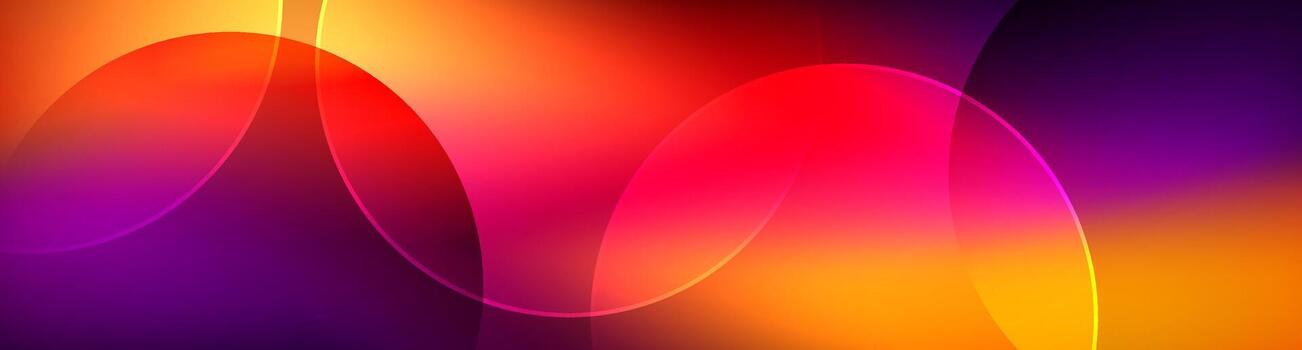 Abstract futuristic background with overlapping transparent circles in red, orange, and purple gradient tones, modern vibrant geometric design for banner, presentation, web header and digital backdrop vector