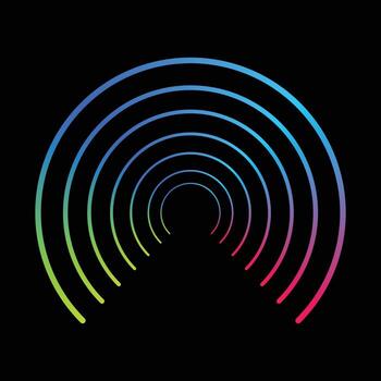 resumen brillante concéntrico círculos de ligero en arco iris colores en un oscuro antecedentes vector