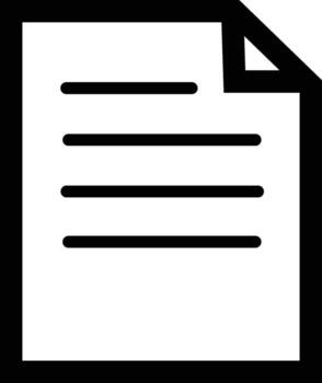 Simple white icon representing a document or paper with lines of text and a folded corner vector