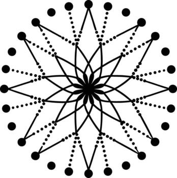 Intricate black and white geometric starburst mandala pattern with radiating lines and dots vector