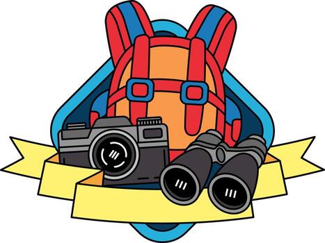 logotype of Camera, backpack, and binoculars vector
