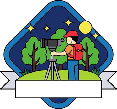 logotype of A boy is holding a camera and a tripod in a forest vector
