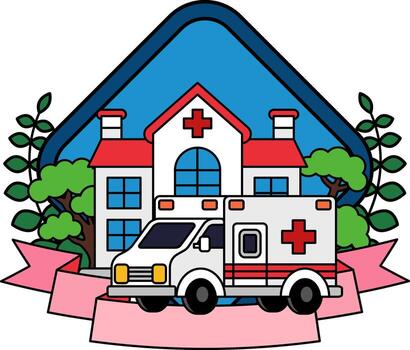 logotype of an ambulance in front of the hospital vector