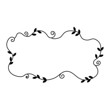 decorative rectangular frame made of flowing vine lines adorned with small leaves and gentle curls black line art design vector