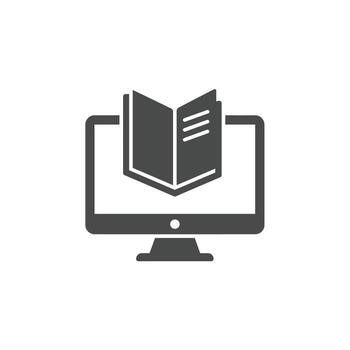 Online education symbol with a computer and book for digital and remote learning programs vector