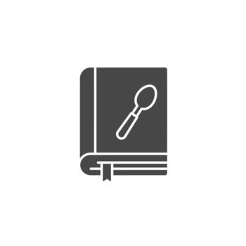 Solid representation of a cookbook with a spoon for culinary learning and following recipes vector