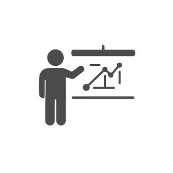 Business presentation on a whiteboard with a person explaining a project plan vector