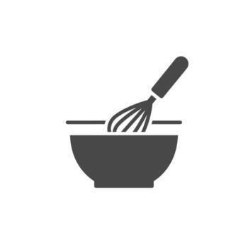 Baking and dessert preparation icon with a whisk and mixing bowl for making sweet pastries vector