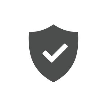 Shield with a checkmark solid icon for security and guaranteed reliable protection vector