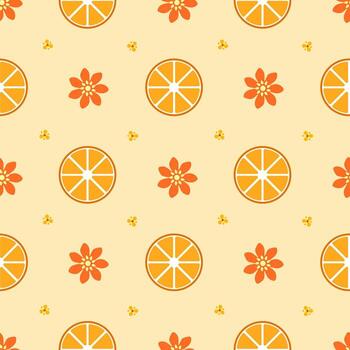 Seamless pattern with oranges on a yellow background vector