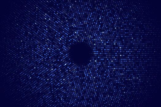 Abstract futuristic circular digital background made of noise from round pixelated particles. Data visualization in the form of a sound wave in virtual space. vector