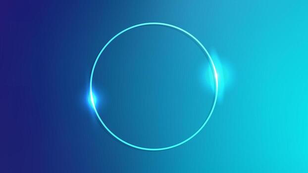 Neon circle frame with shining effects on blue background. Empty glowing techno backdrop. illustration vector