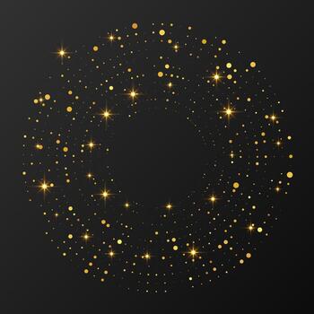 Abstract gold glowing halftone dotted background. Gold glitter pattern in circle . Circle halftone dots. Perfect illustration vector