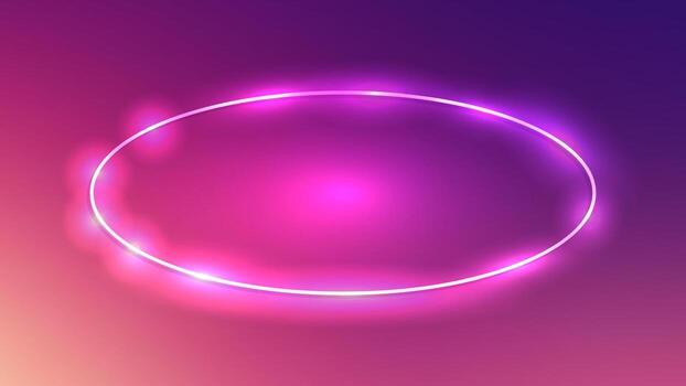 Neon oval frame with shining effects on pink background. Empty glowing techno backdrop. illustration vector