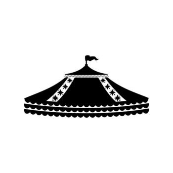 Silhouette of circus tent stands tall against white backdrop, evoking a sense of wonder and anticipation for the show, creating a whimsical and nostalgic atmosphere. vector