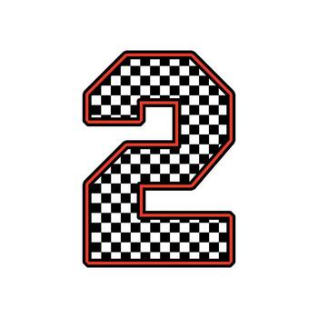 Number two displays checkered pattern with red outline against white backdrop, symbolizing speed and competition in a dynamic and energetic way. vector
