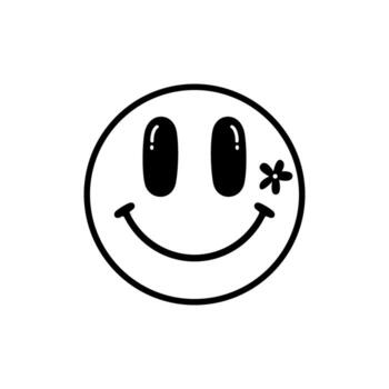 Smiling face with flower detail expresses joy and positivity on a clean white canvas, radiating cheerful vibes and a playful mood. vector