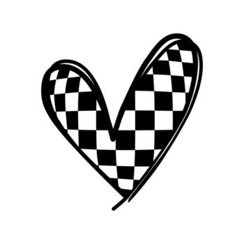 Checkered heart shape stands out on white, creating a bold and modern statement with its geometric pattern and edgy feel. vector