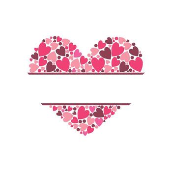 Heart shape divides space for custom text, created from pink and red hearts and circles on white, perfect for lovethemed designs and personalized messages. vector