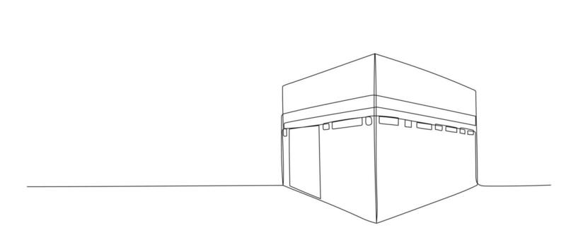 Hajj one continuous line illustration. Hand drawn sketch isolated on white background. Makkah design vector