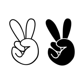Two hands displaying the peace sign in black and white on a plain backdrop, symbolizing unity and positivity. vector
