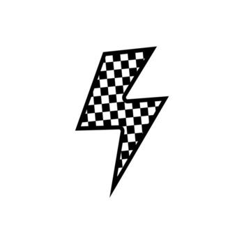 Lightning bolt displays checkered pattern against white backdrop, symbolizing speed and energy with a modern, edgy feel. vector