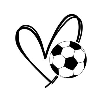Soccer ball rests inside a handdrawn heart shape, symbolizing love for the sport and passion for the game, creating a simple yet powerful image. vector