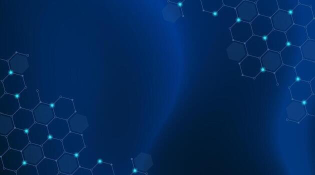 Digital technology with hexagon geometric pattern on dark blue background with gradient texture. Blue color creates a modern and futuristic look. vector