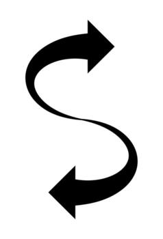 S-shaped arrow indicating reverse or repeat. Two-way curved arrow symbol for cycle. Curved vertical arrow pointing up and down. vector