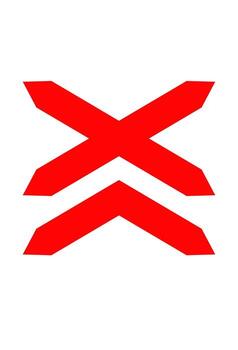 Railway crossing warning marker for two tracks. Double railroad tracks level crossing symbol. Multiple tracks train crossing hazard marker. vector