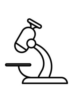 Outline icon of a laboratory microscope on a white background. Simple linear symbol for science, research, or discovery. Pictogram of a medical or academic observation tool. vector