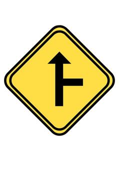 T-junction with side road entering from the right. Side road joins perpendicular to the main route. Traffic caution for a right side road junction. vector